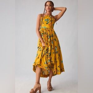Maeve High Low Pleated Trim Dress